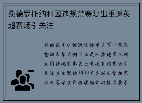 桑德罗托纳利因违规禁赛复出重返英超赛场引关注